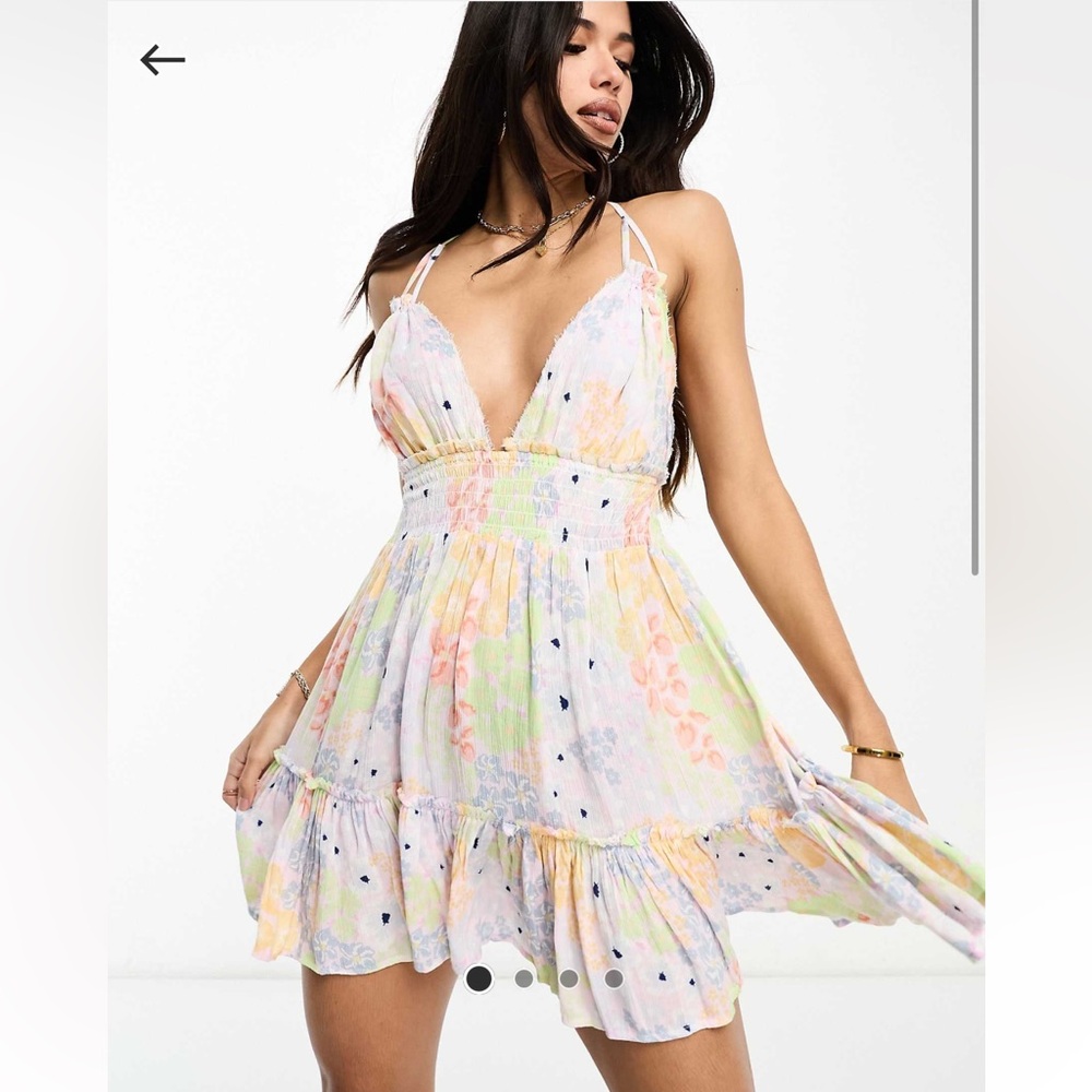 ASOS Design Tiered Skinny Tie Beach Dress in Mixed Floral